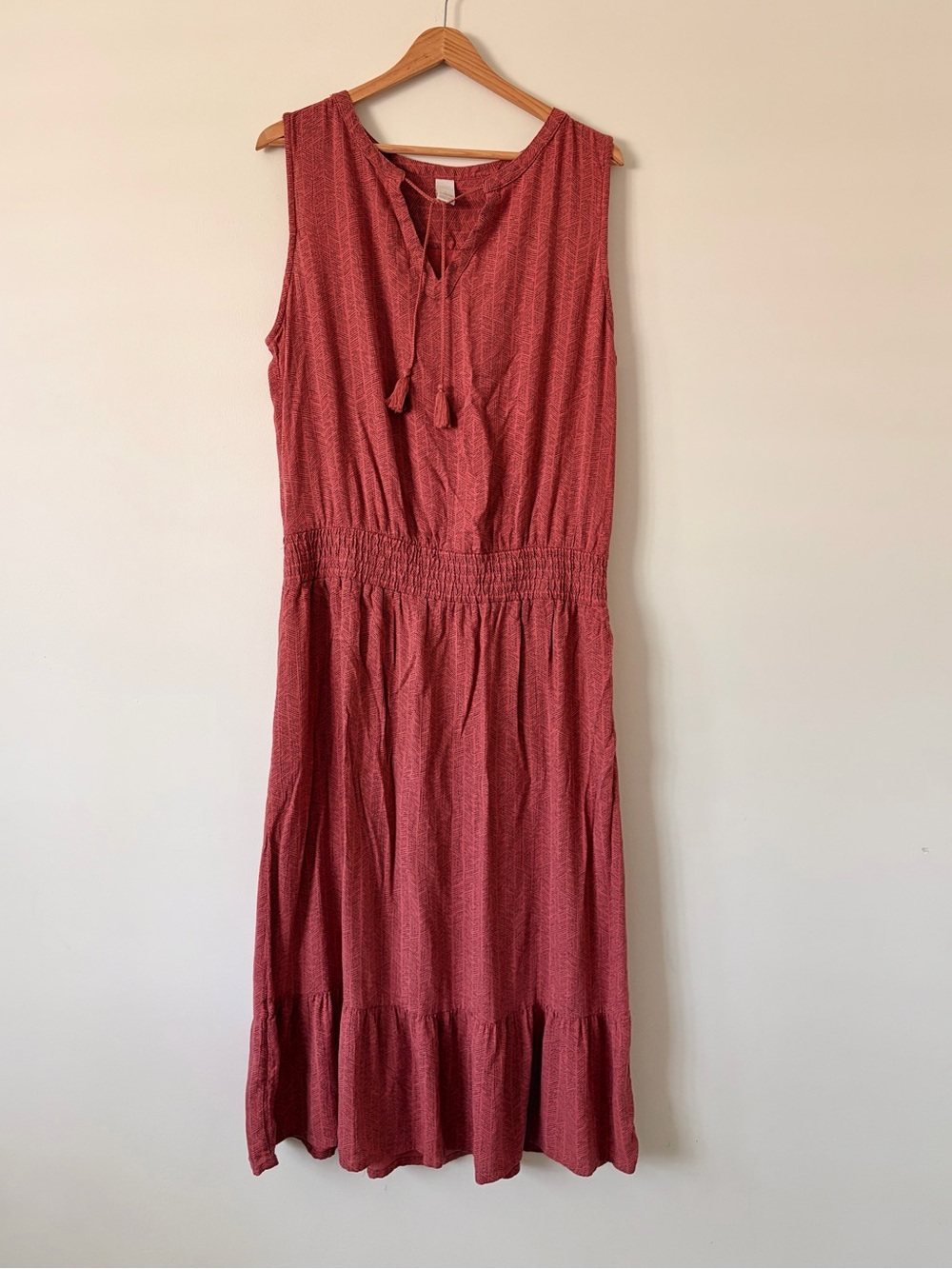 Prana Rust Red Sleeveless Maxi Dress with Tie Neck